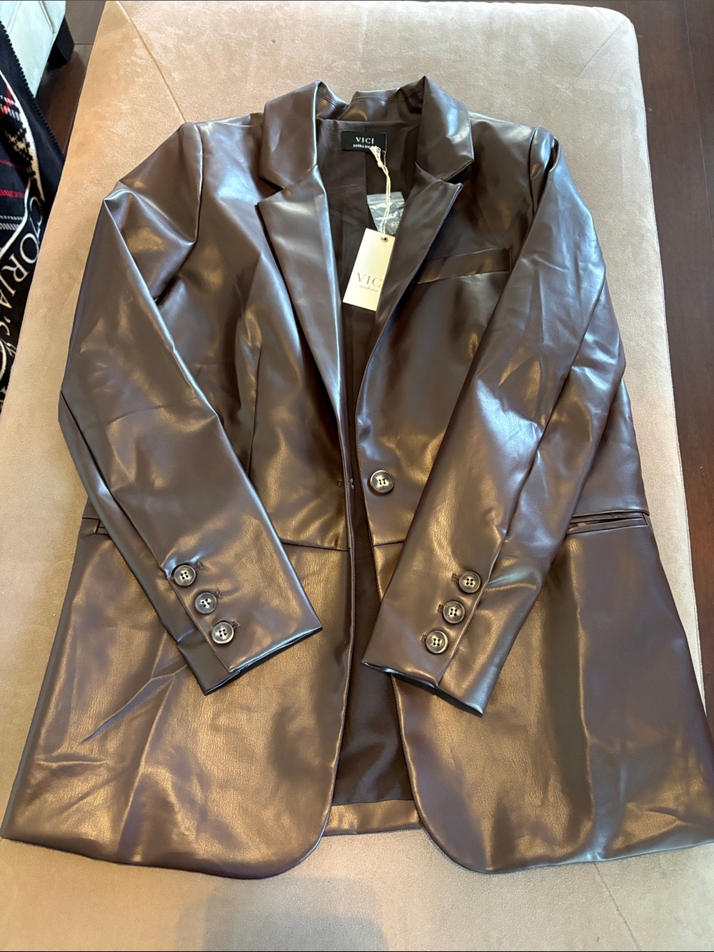 VICI Men's Dark Brown Faux Leather Shirt Jacket Blazer